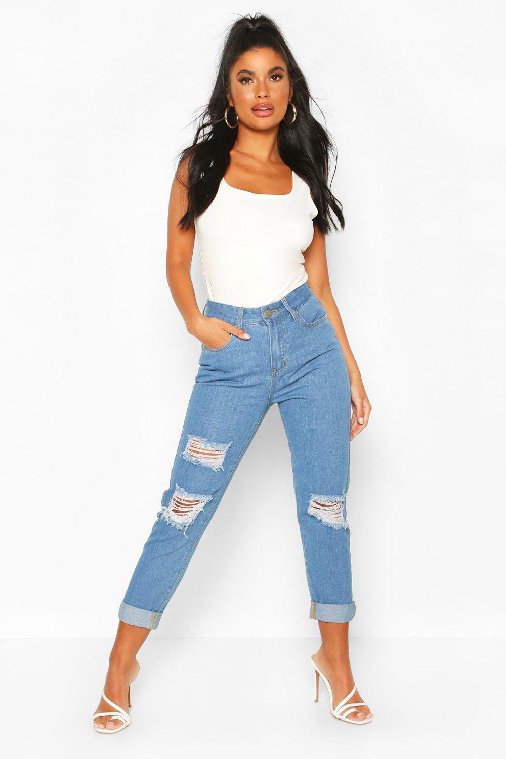 spodnie jeans wysoki stan ripped