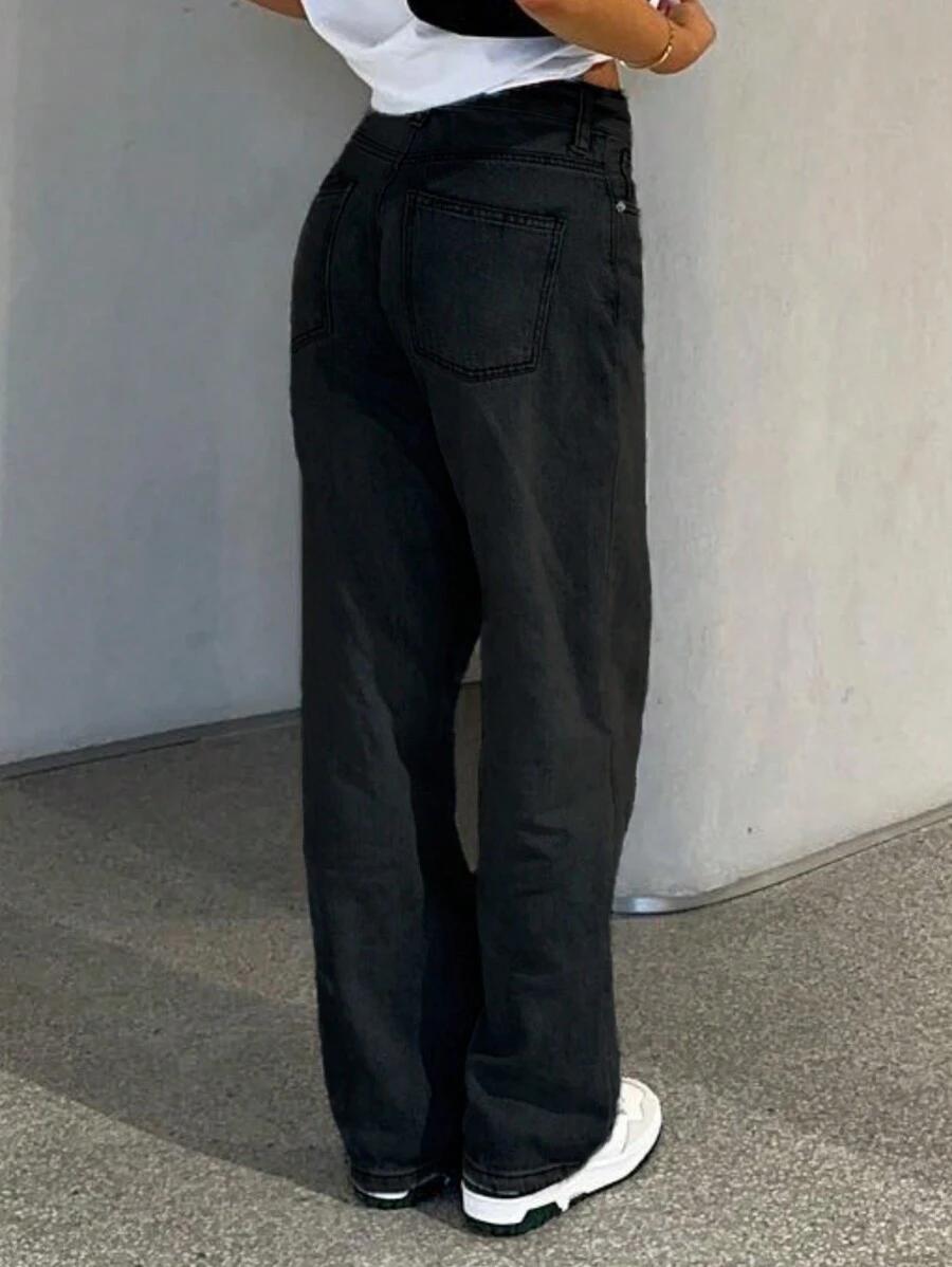 CZARNE PROSTE SPODNIE JEANS