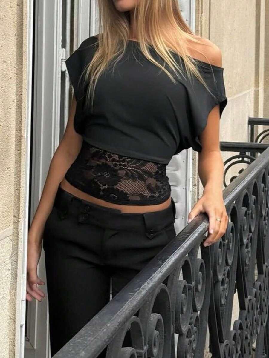 CZARNY TOP KORONKA