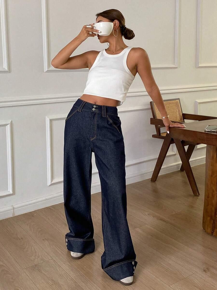 GRANATOWE SPODNIE JEANS