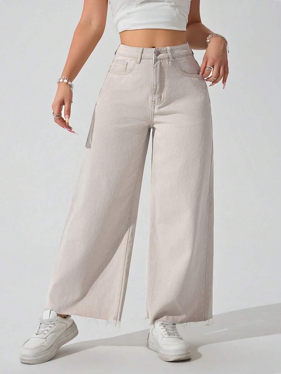BEŻOWE SPODNIE JEANS