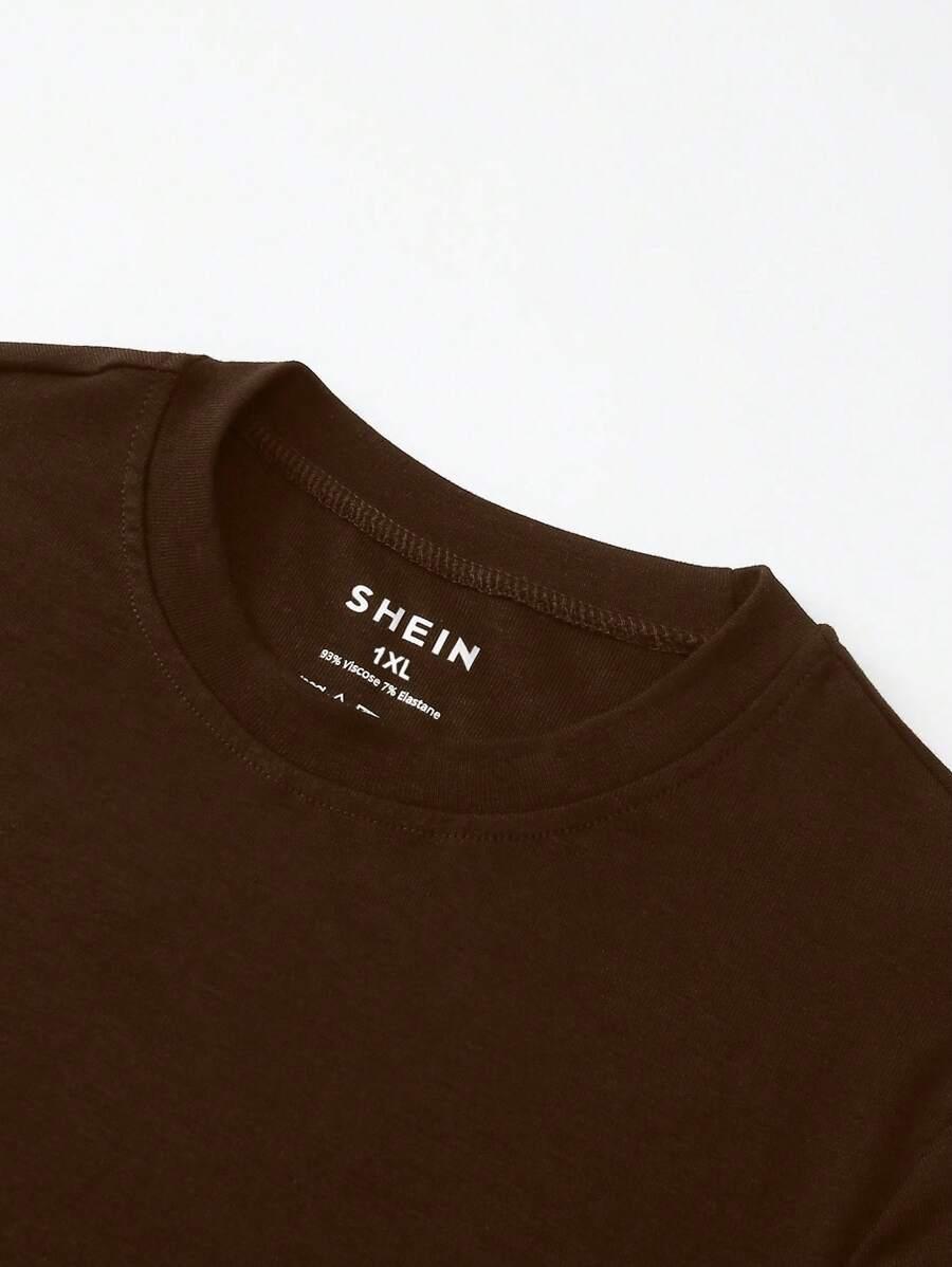 BRĄZOWY T-SHIRT OKRĄGŁY DEKOLT 