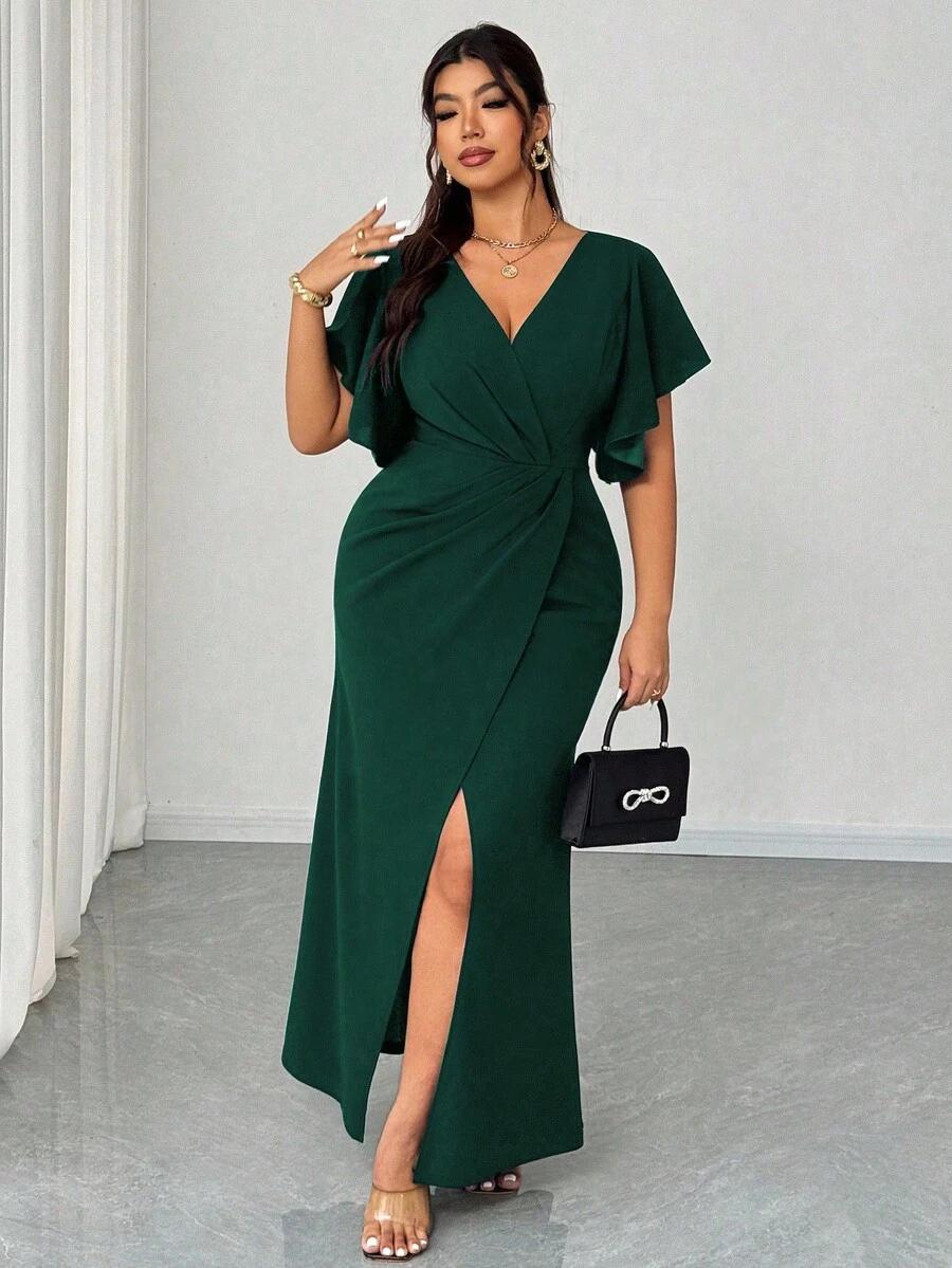 ZIELONA MAXI SUKIENKA V-NECK 