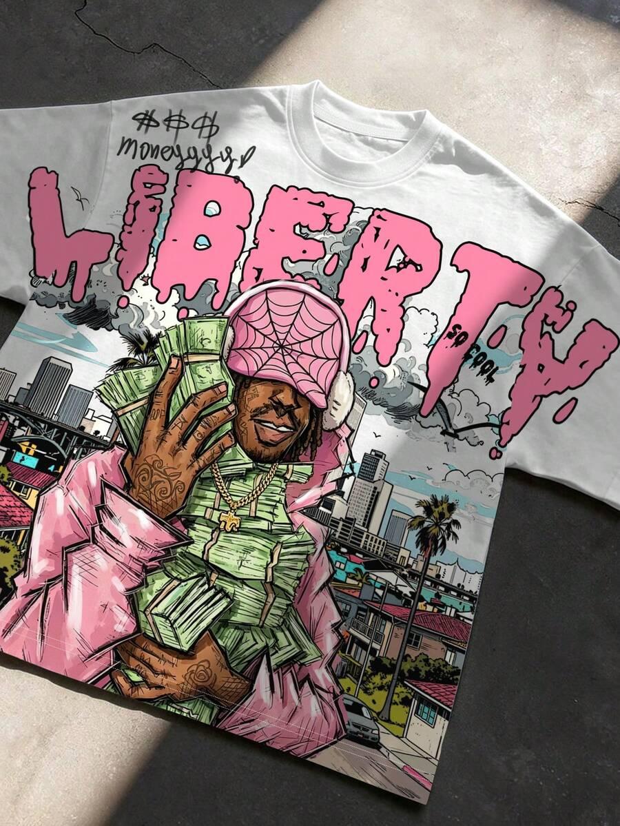 t-shirt okrągły dekolt nadruk