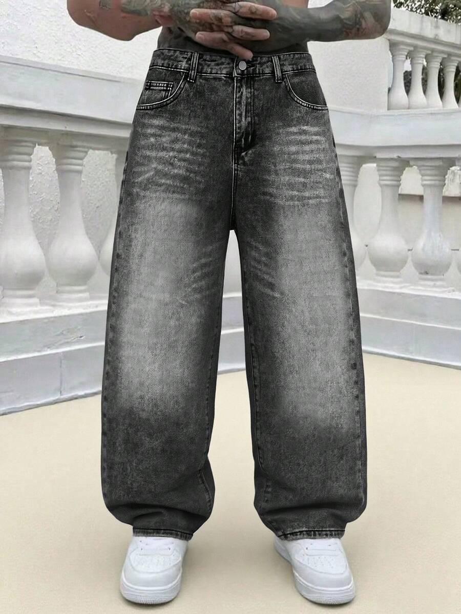 szare szerokie spodnie jeans
