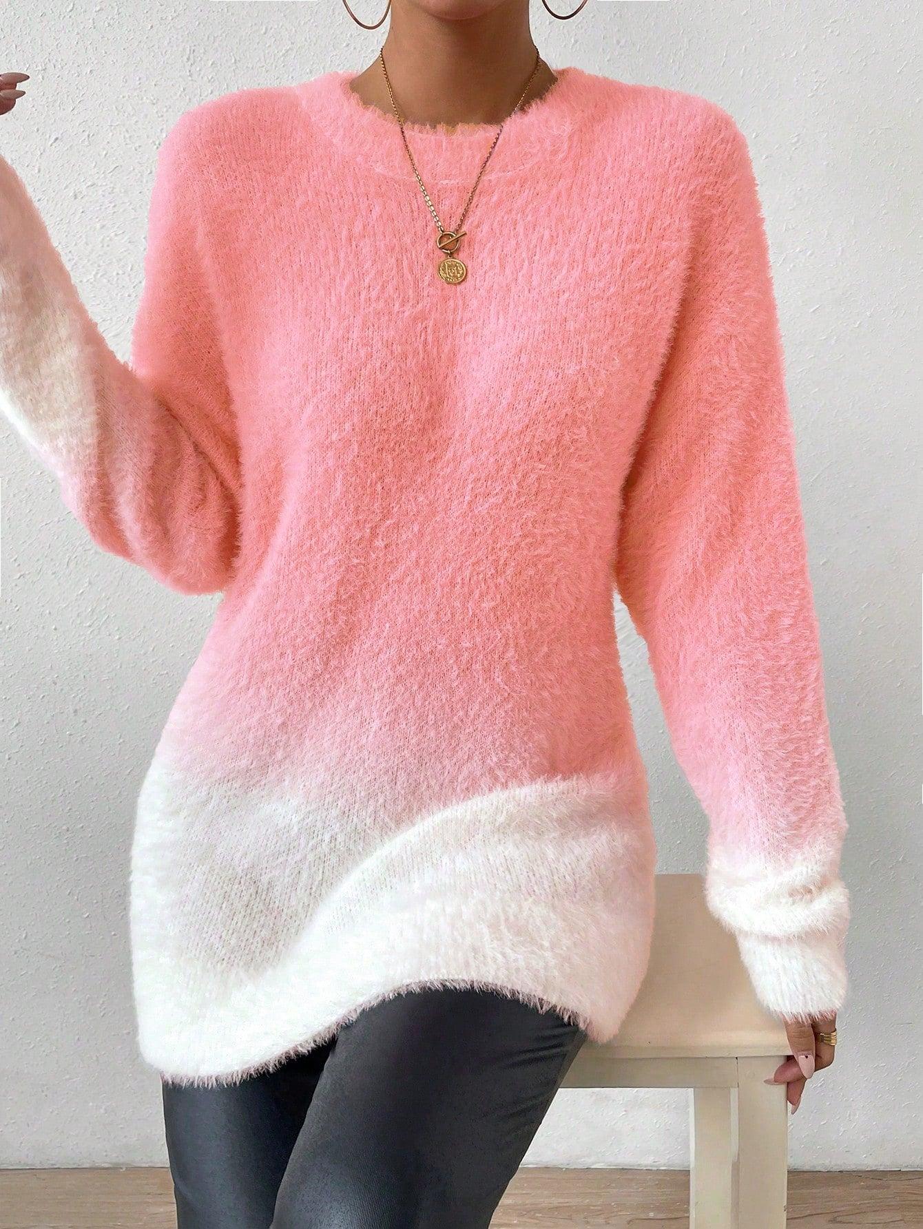 luźny sweter fluffy ombre casual 