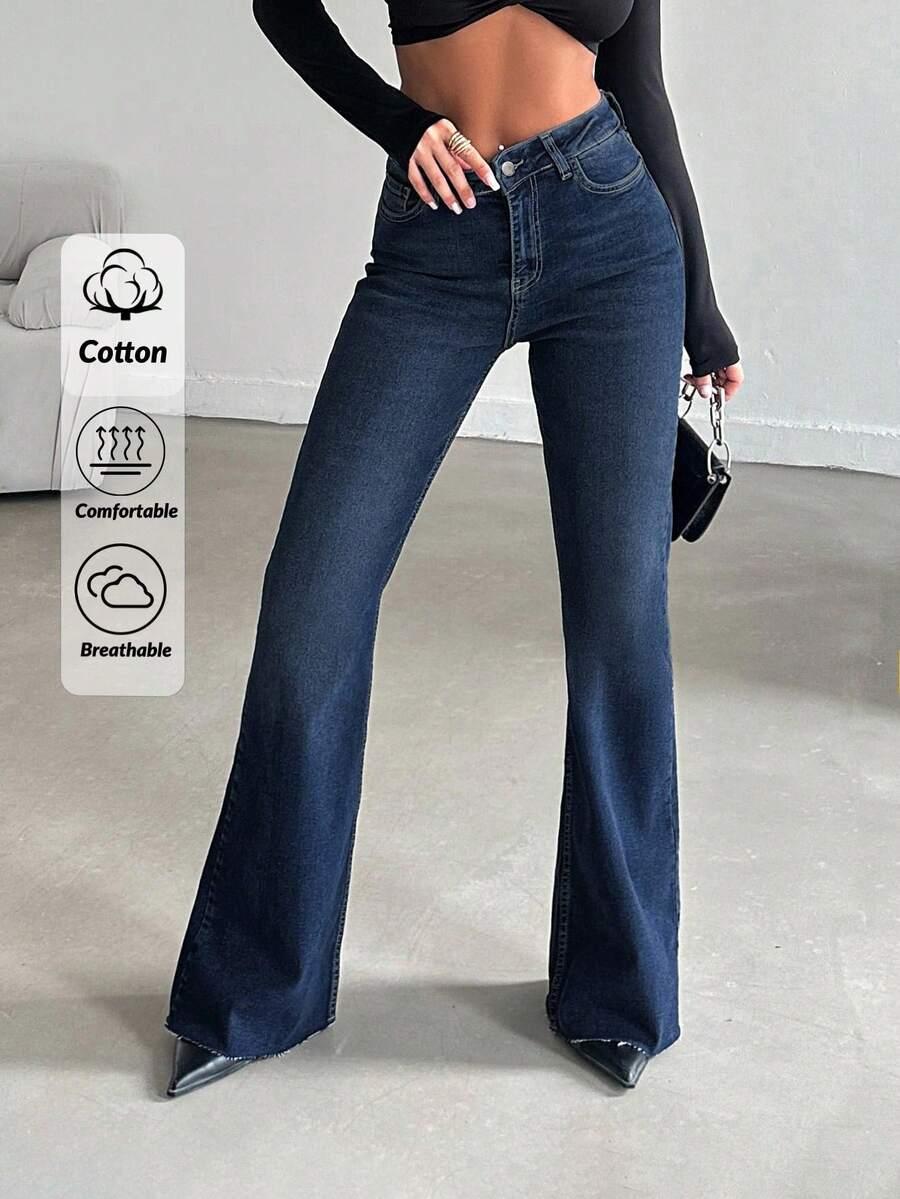 GRANATOWE DZWONY JEANS 