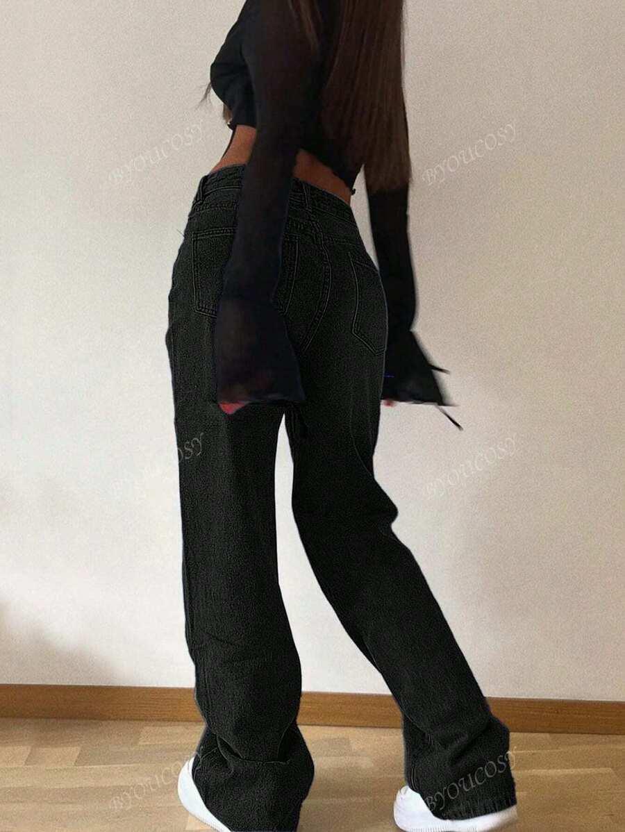 czarne spodnie jeans przetarcia