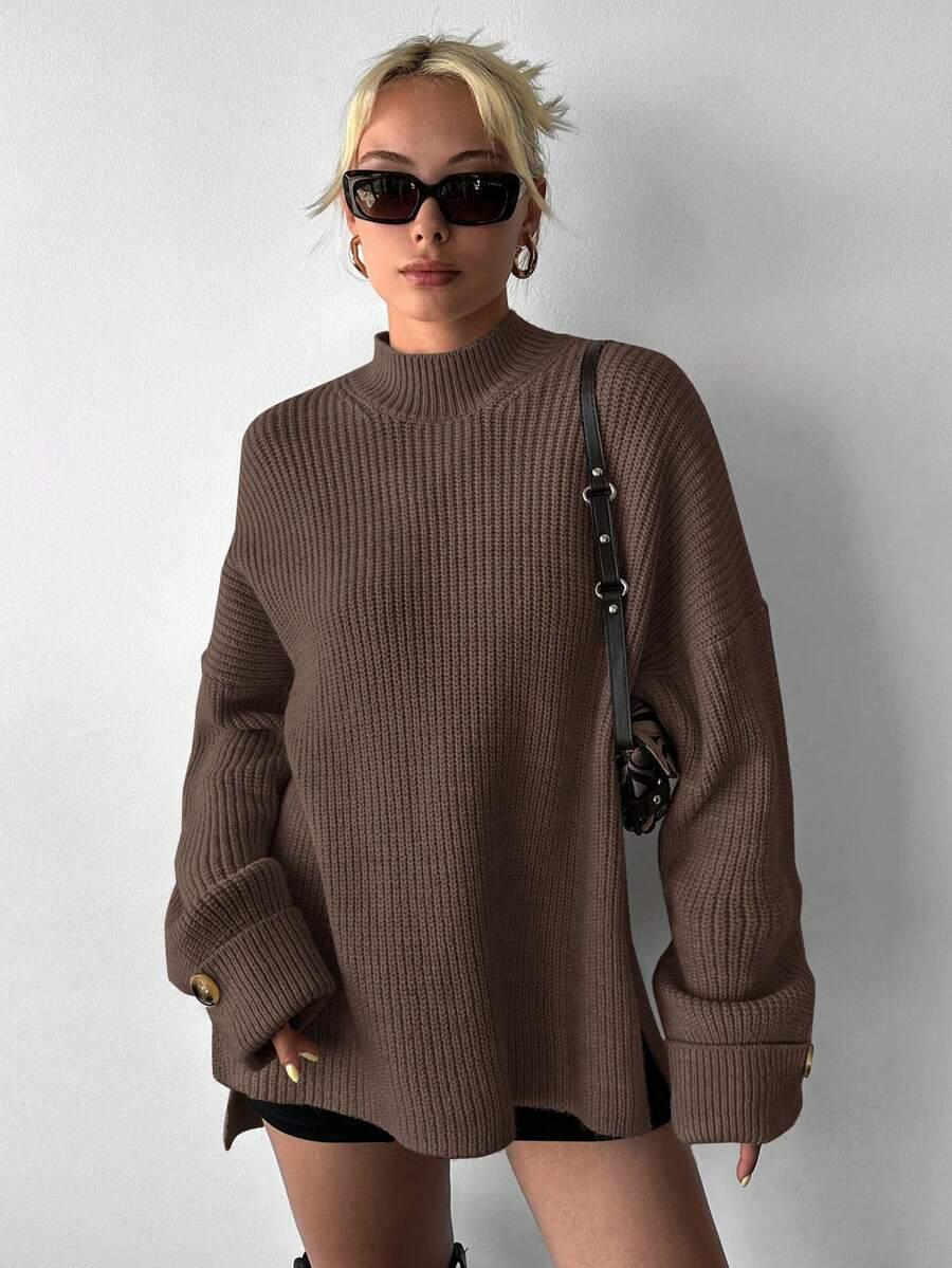 brązowy sweter stójka