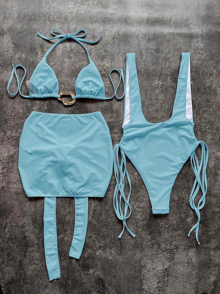 NIEBIESKI TRZYCZĘŚCIOWY KOMPLET BIKINI