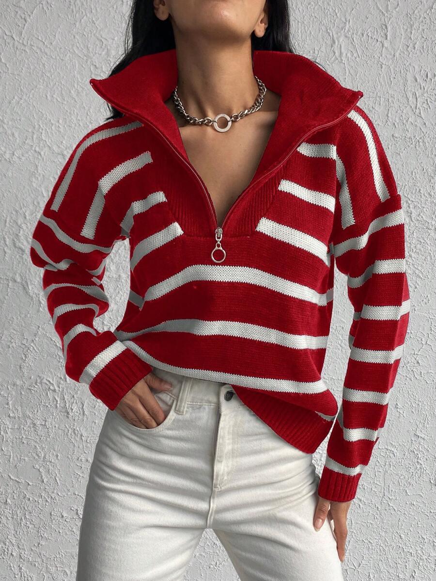 sweter w paski zamek