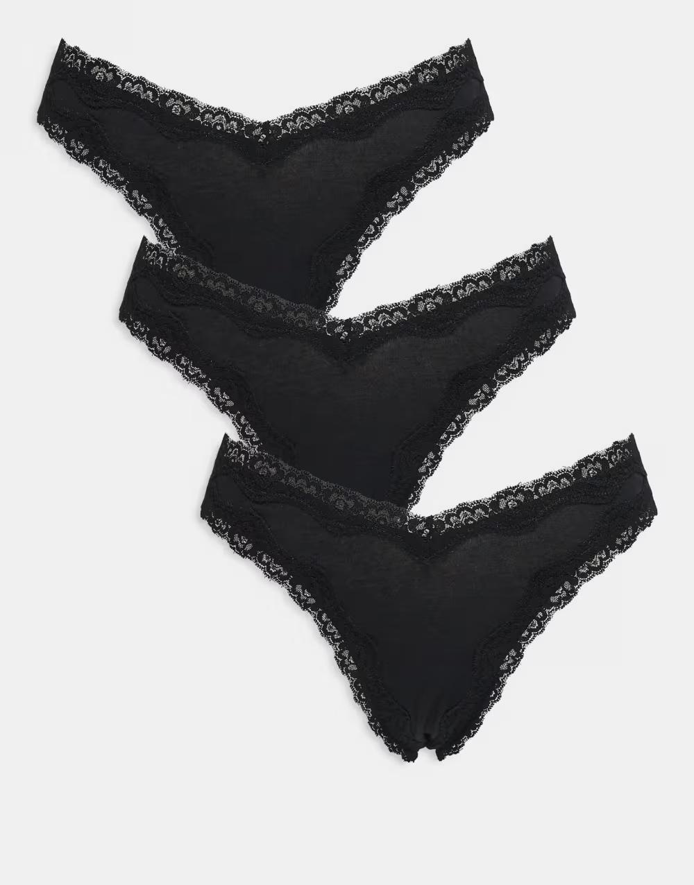 czarne majtki stringi koronka 3-pack