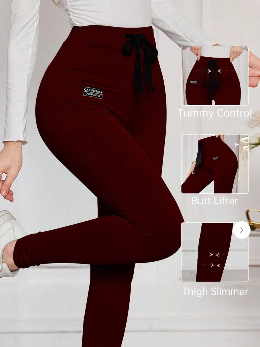 bordowe legginsy wysoki stan