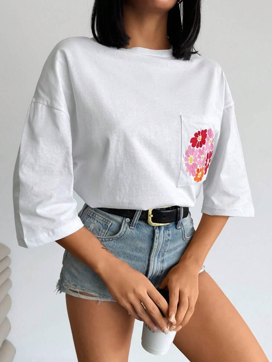 BIAŁY T-SHIRT HAFT