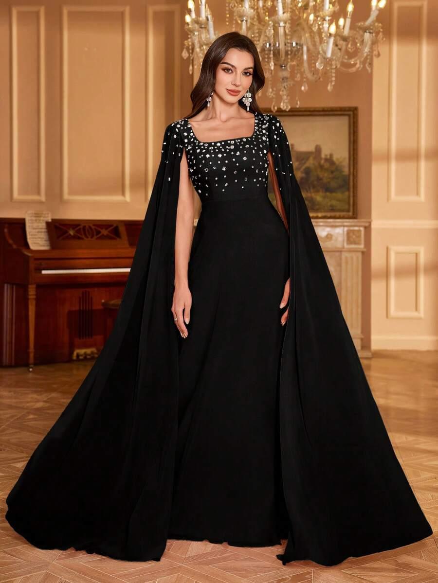 czarna sukienka maxi zdobienia