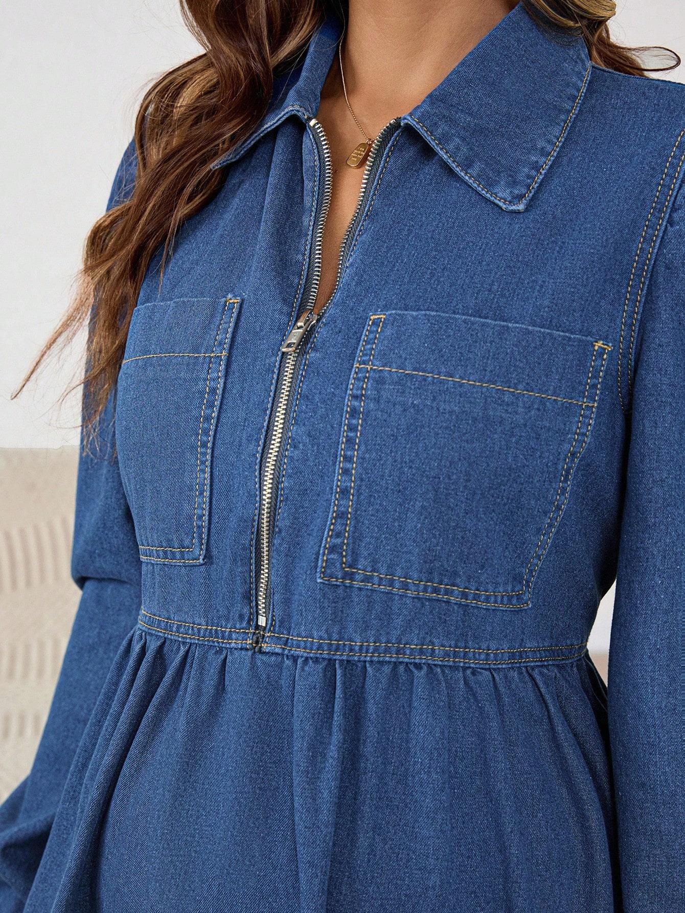 niebieska sukienka ciążowa jeans zamek