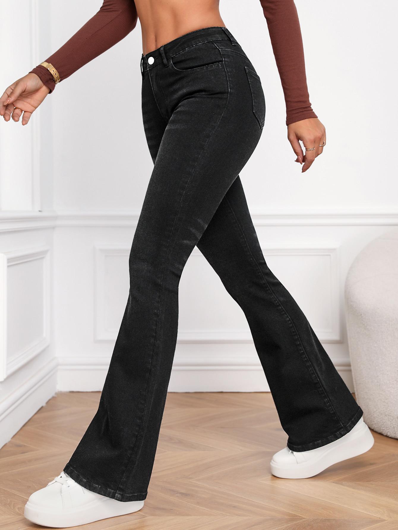 CZARNE SPODNIE JEANS SZEROKIE NOGAWKI 