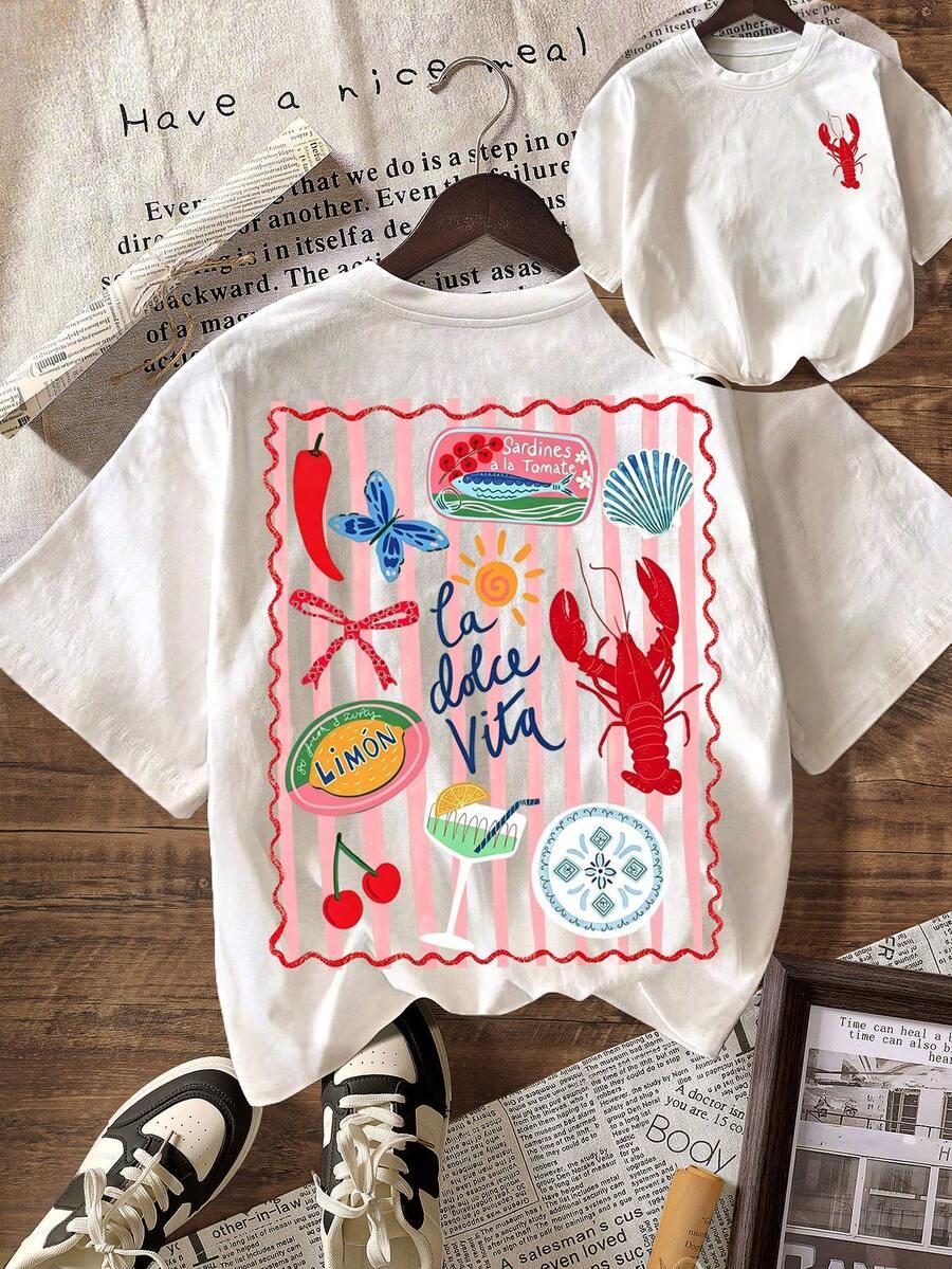 BIAŁY T-SHIRT okrągły dekolt NADRUK