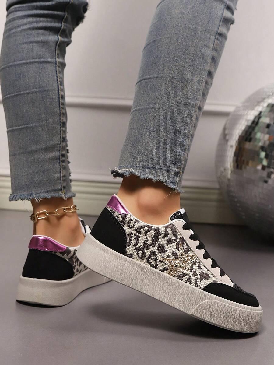 sznurowane trampki animal print łączenie