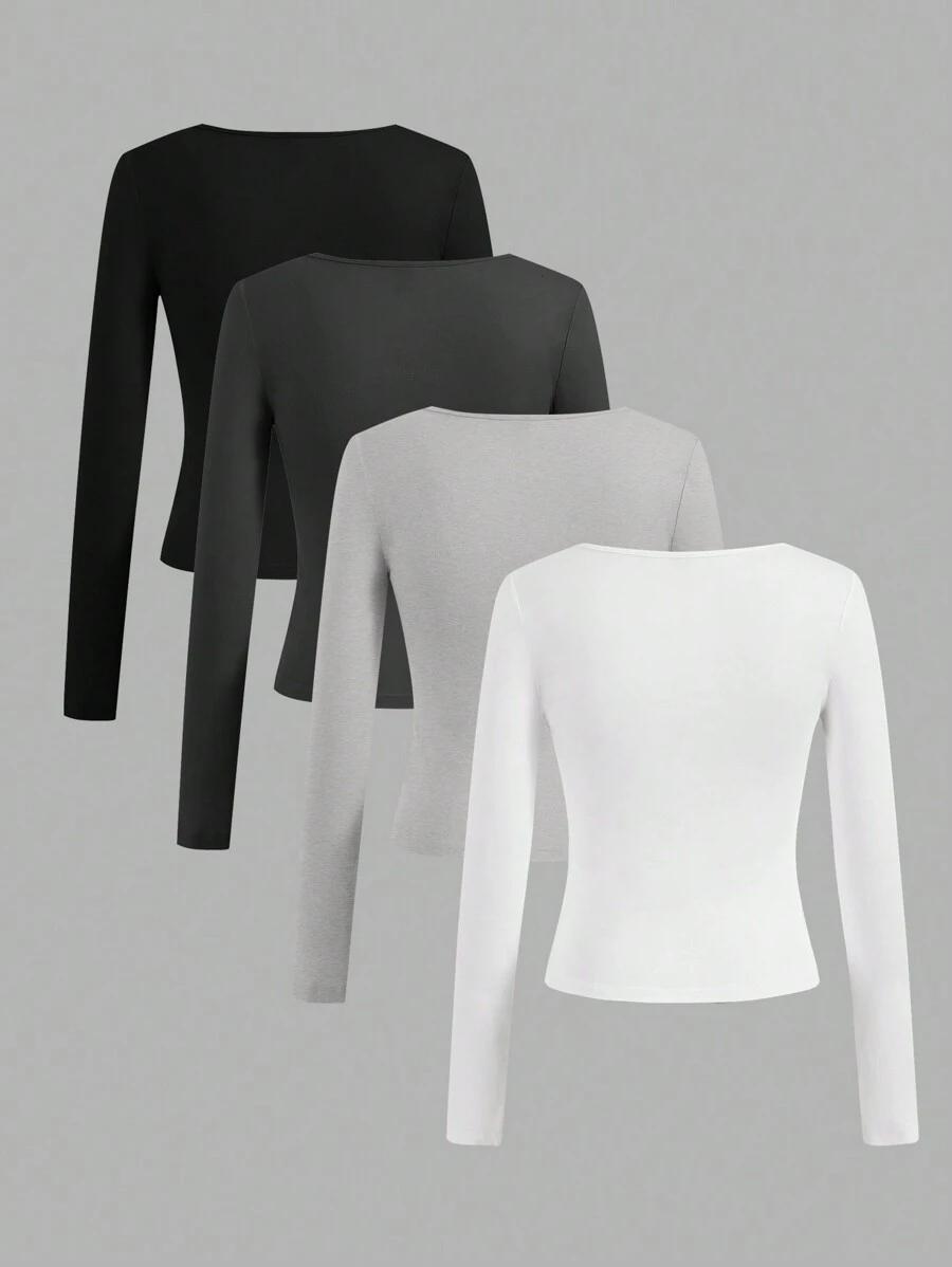 BLUZKA Z DŁUGIM RĘKAWEM 4-PACK BASIC