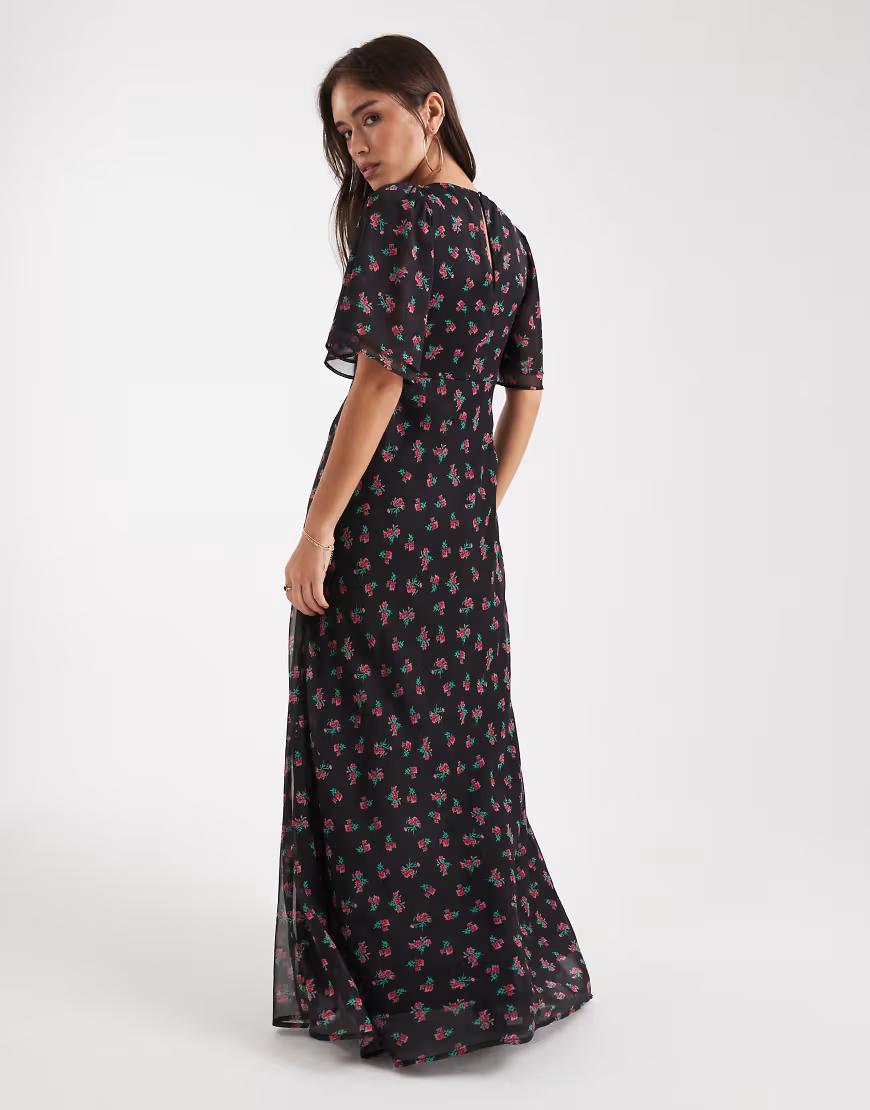 CZARNA MAXI SUKIENKA W KWIATY