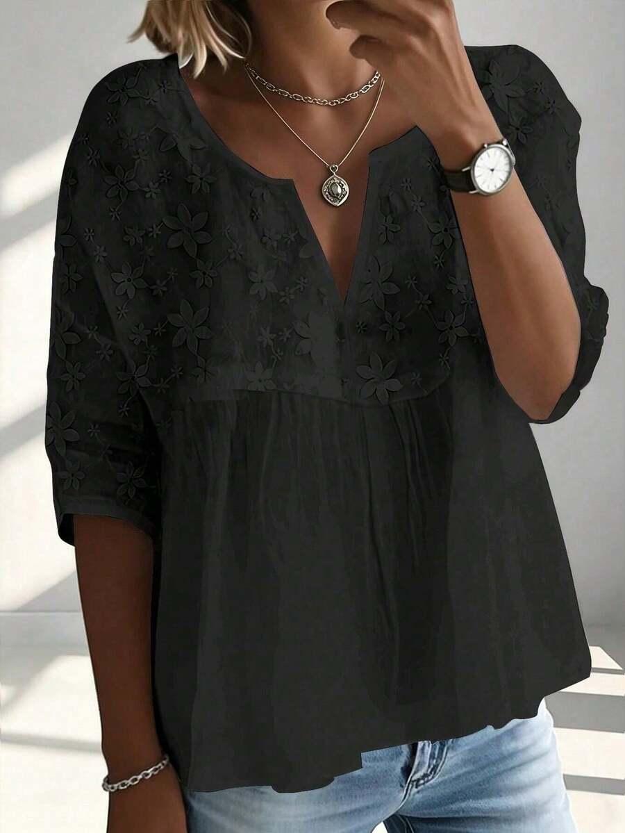 czarna bluzka v-neck haft kwiaty