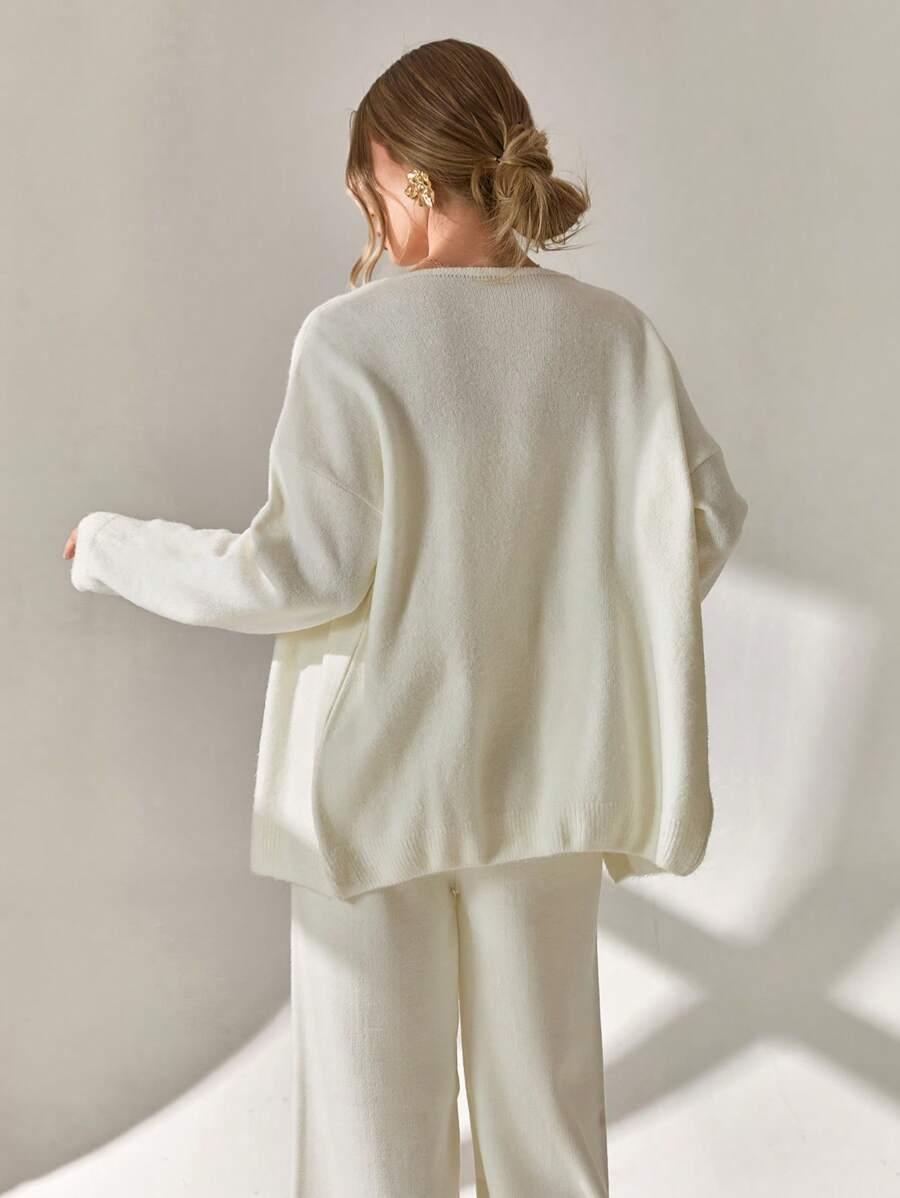 komplet sweter narzutka top guziki