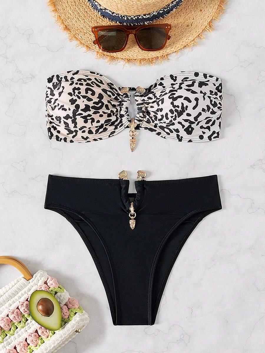 dwuczęściowy strój kąpielowy animal print