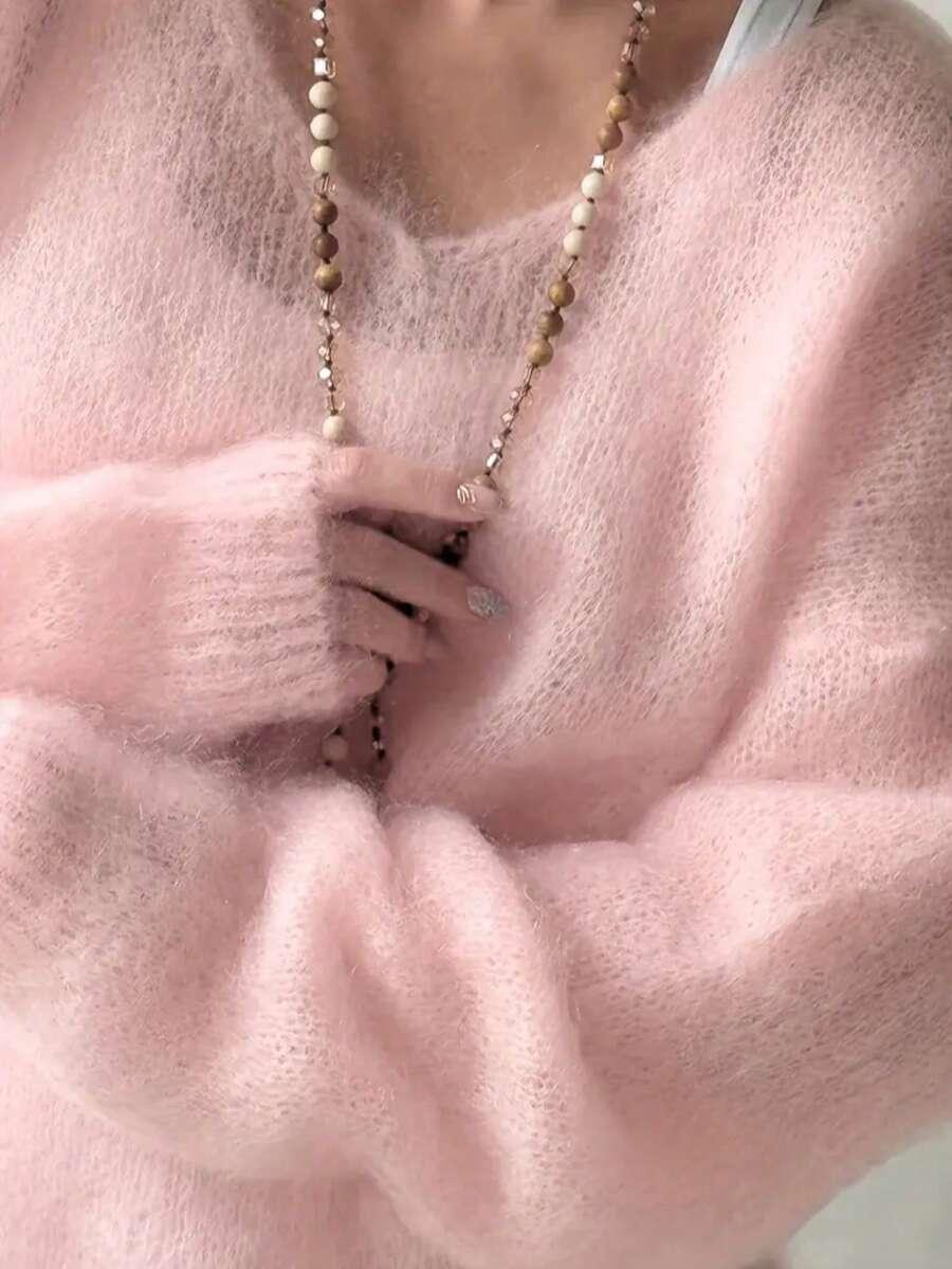 RÓŻOWY SWETER DŁUGI RĘKAW
