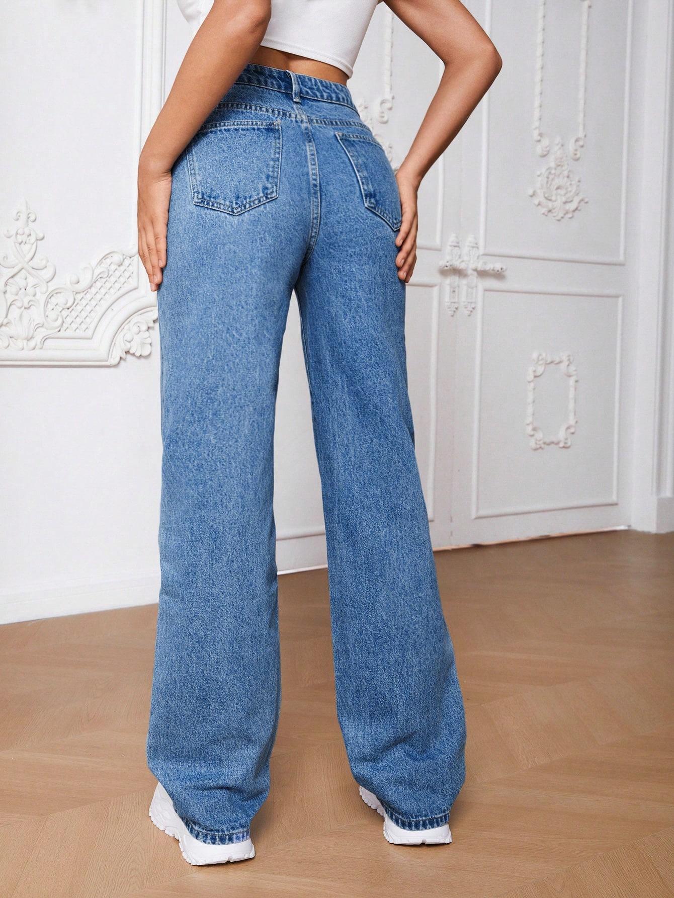 NIEBIESKIE PROSTE SPODNIE JEANS 