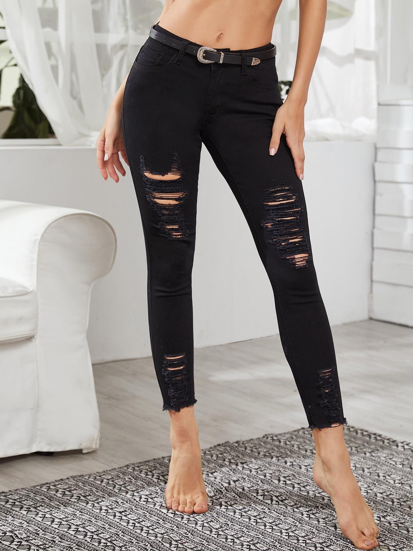 CZARNE SPODNIE JEANS PRZETARCIA