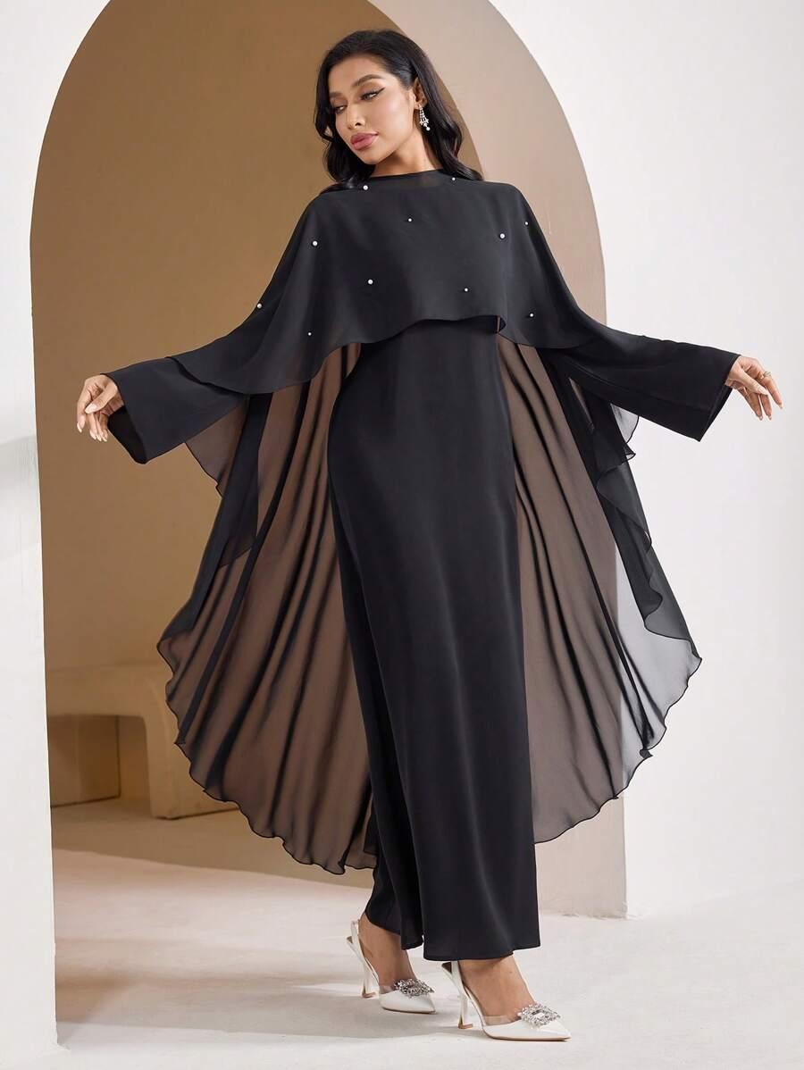ELEGANCKA MAXI SUKIENKA WIECZOROWA Z OKRĄGŁYM DEKOLTEM I DŁUGIM