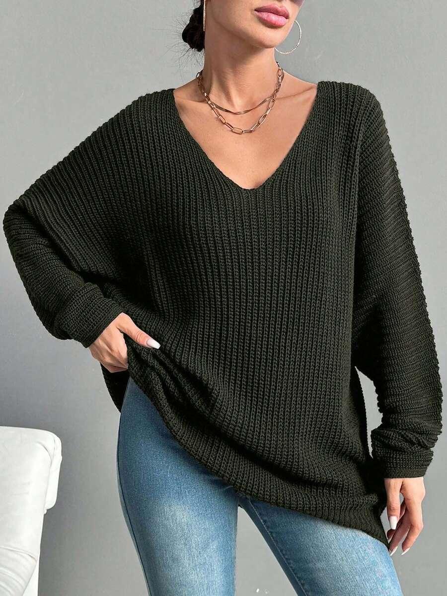 ZIELONY SWETER V-NECK
