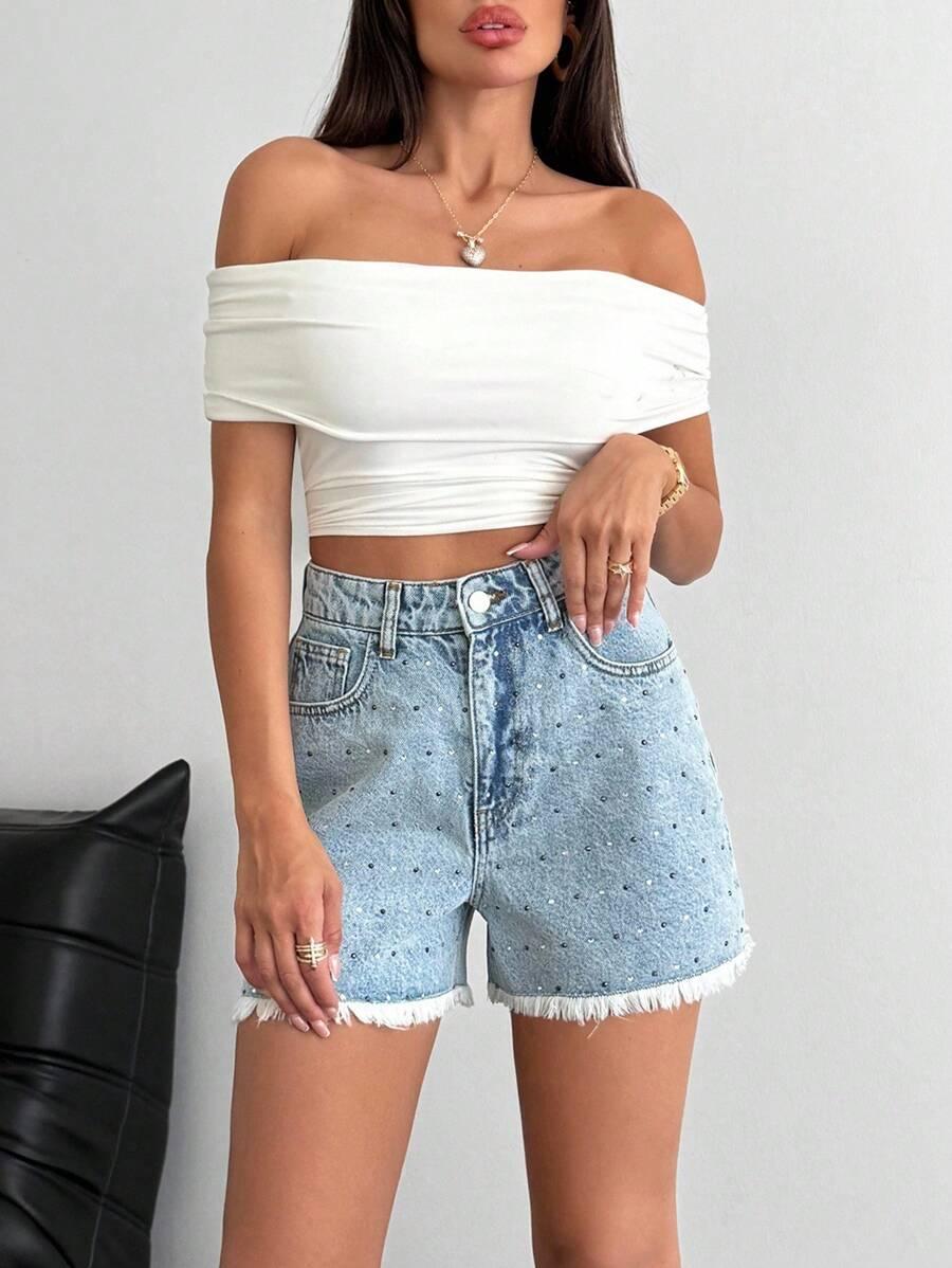NIEBIESKIE SPODENKI JEANS zdobienia