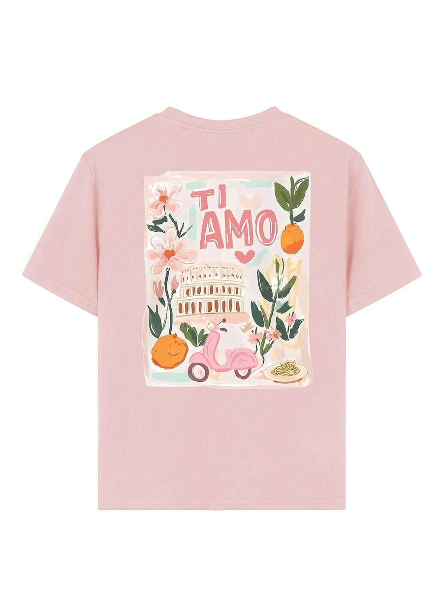 RÓŻOWY T-SHIRT NADRUK