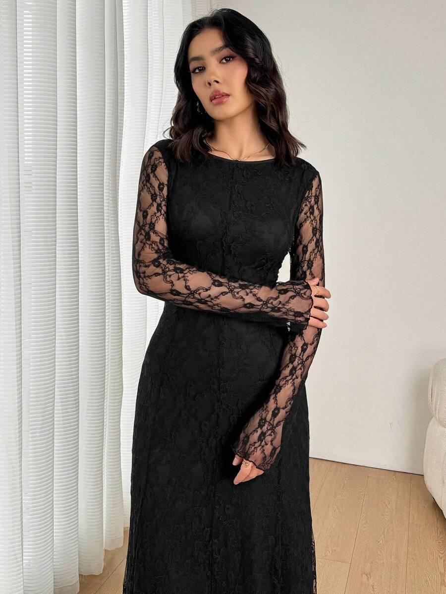 czarna koronkowa maxi sukienka