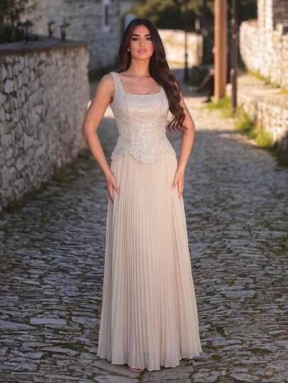 plisowana maxi sukienka zdobienie 