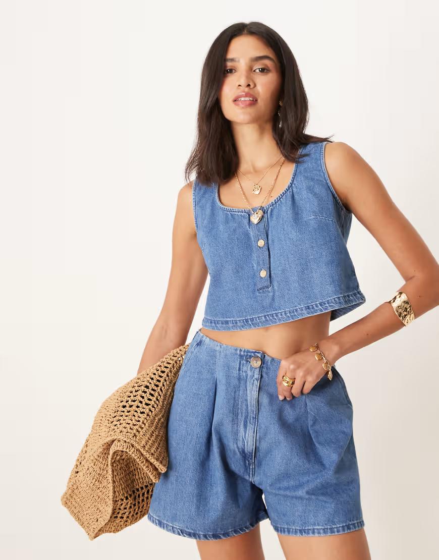 NIEBIESKI TOP JEANS GUZIKI 