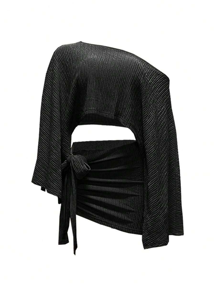 czarny crop top spódnica komplet
