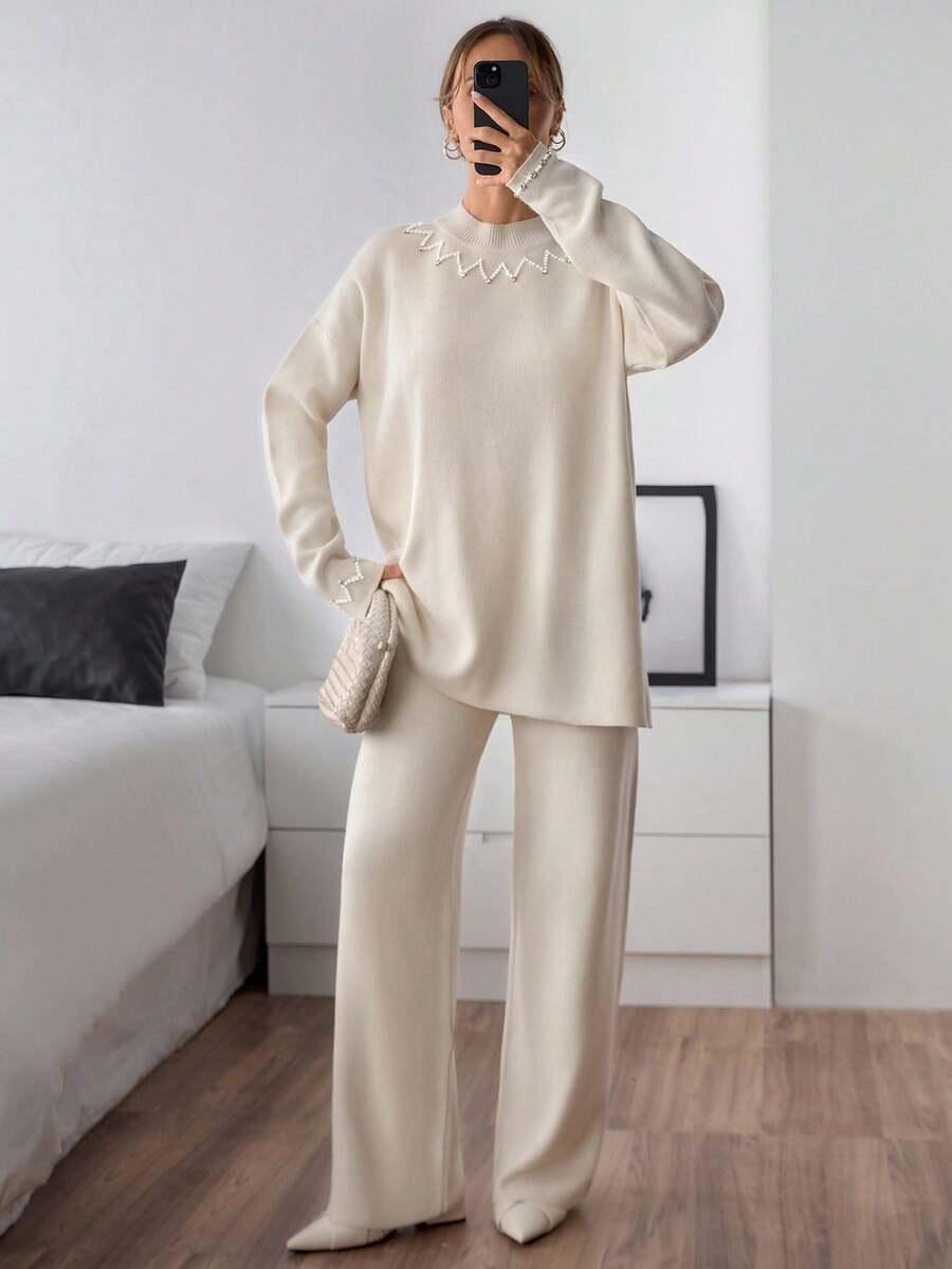 kremowy dzianinowy sweter 