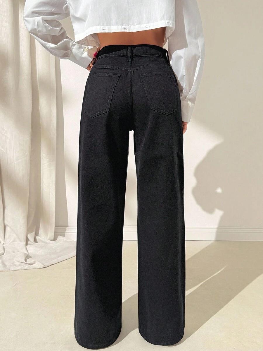 CZARNE SPODNIE JEANS KONTRAST