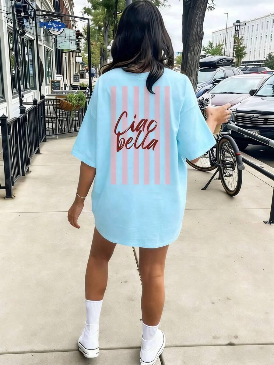 niebieski bawełniany t-shirt print