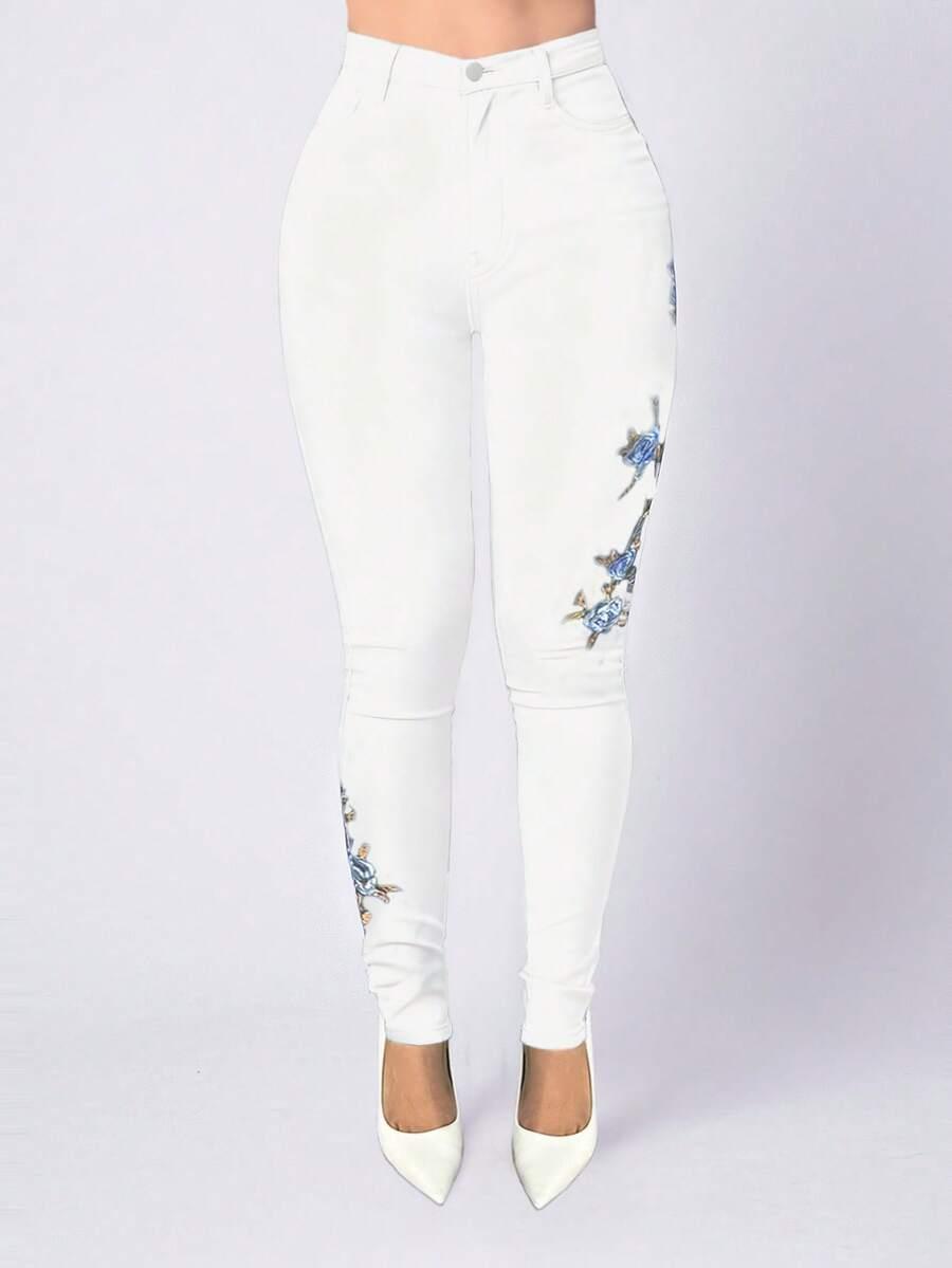 białe spodnie jeans haft