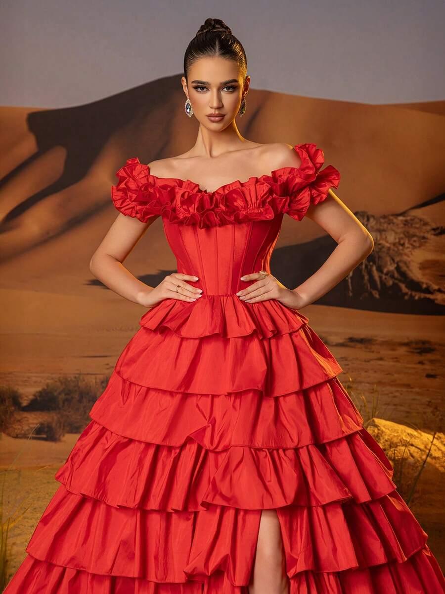 CZERWONA MAXI SUKIENKA 