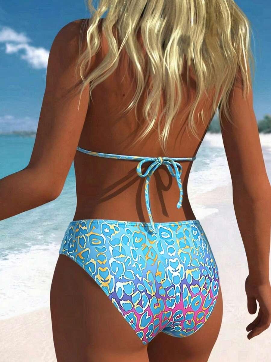 dwuczęściowy strój kąpielowy animal print