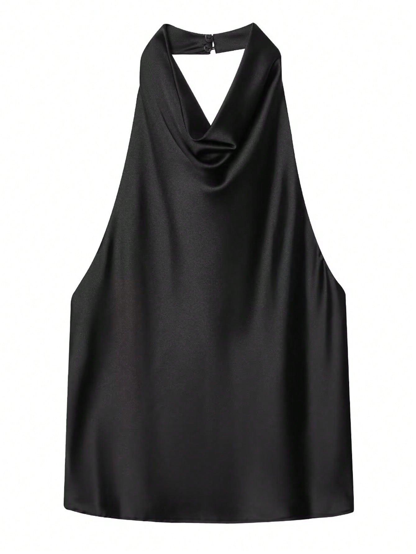 CZARNY SATYNOWY TOP
