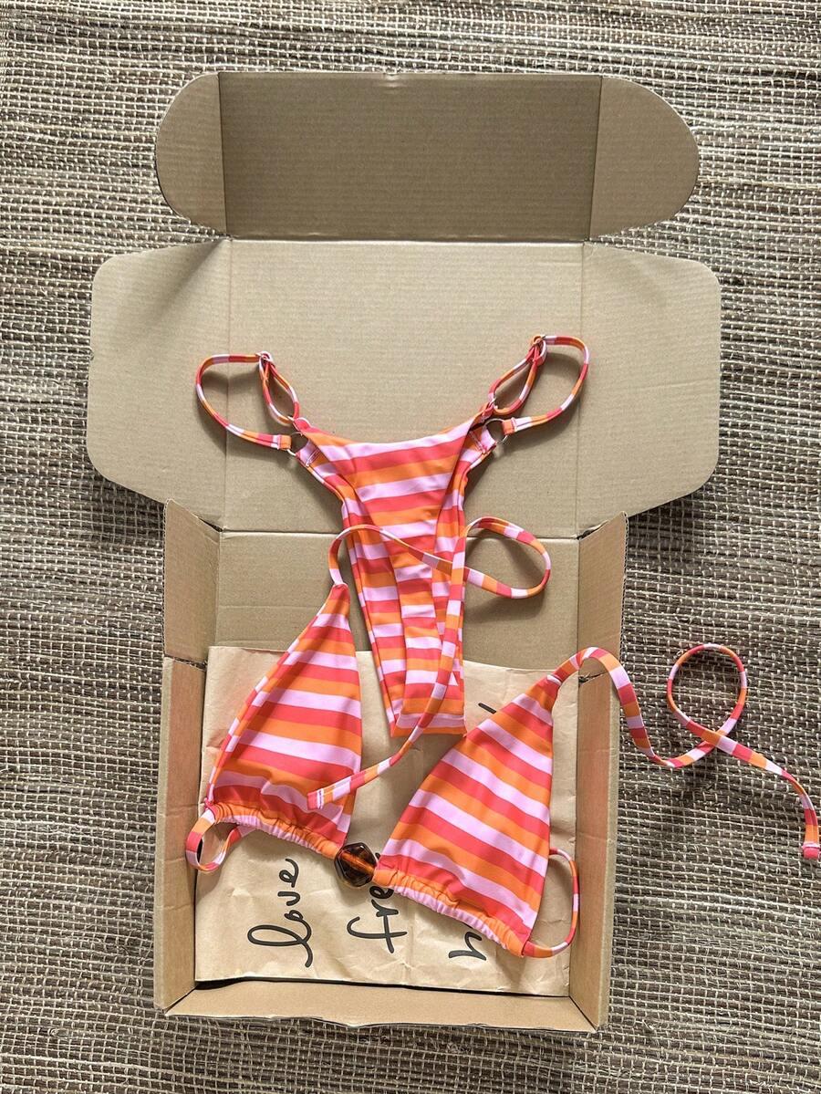komplet bikini wzór paski
