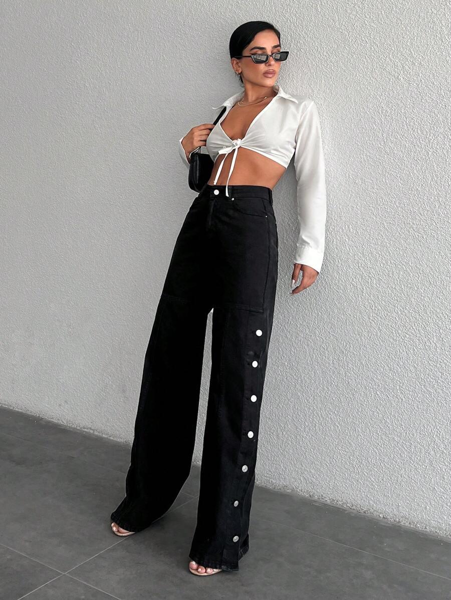 CZARNE JEANSY WYSOKI STAN