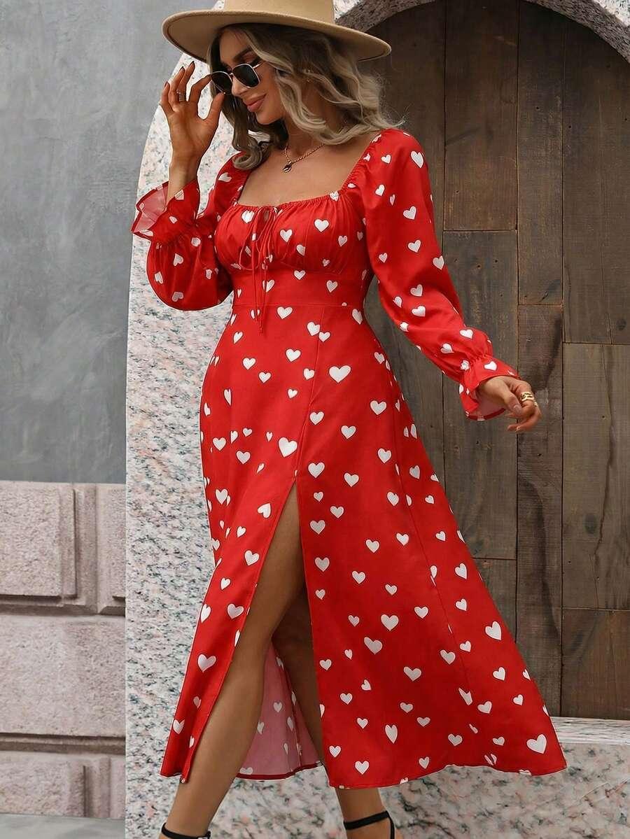 czerwona maxi sukienka serca 