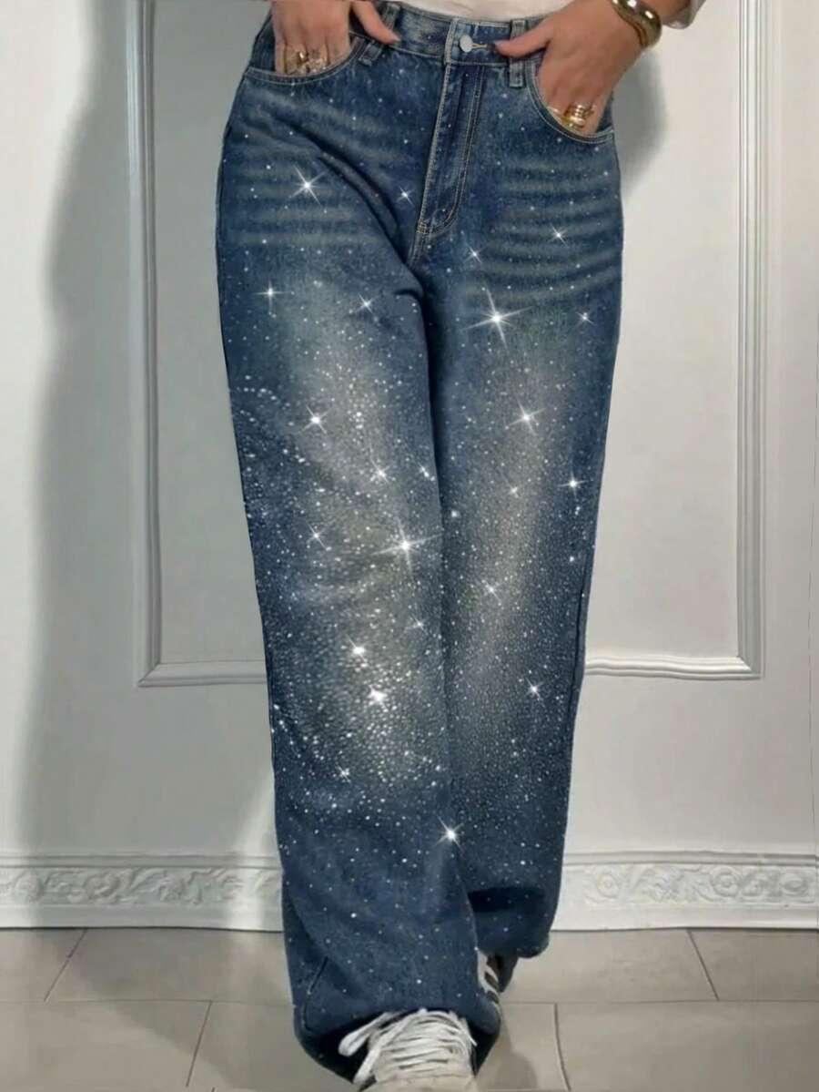 spodnie jeans zdobienie połysk